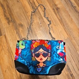 Ay Guey Mexican Purse With Face Print and A Chain Strap Made In Mexico